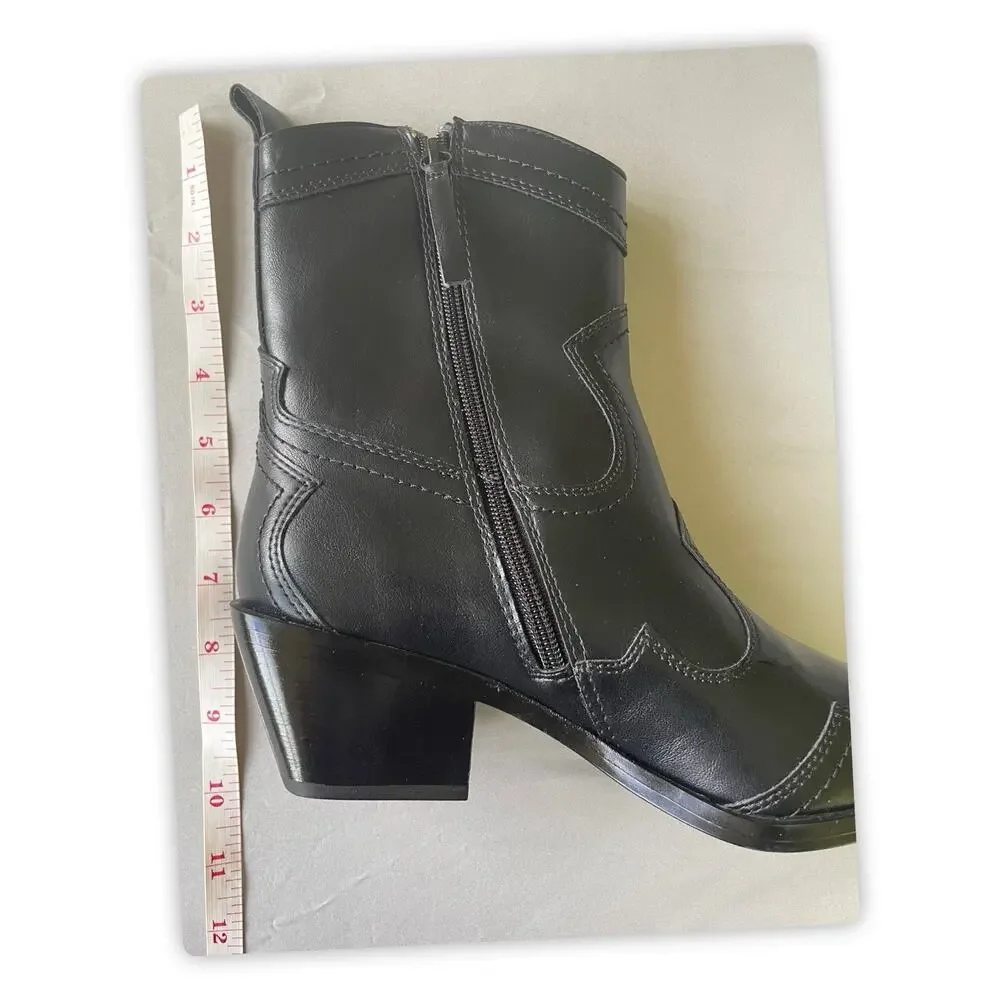 Madden Girl Women’s Black Western Ankle Boots Pointed Toe Block Heel 8M NWOT